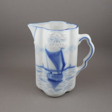 Load image into Gallery viewer, Antique or Vintage Porcelain Delft Style Flow Blue Creamer Pitcher - White Pottery Delftware Milk Jug - Sailboat Gondola Design