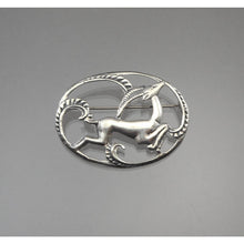 Load image into Gallery viewer, Antique or Vintage Art Deco Leaping Gazelle Sterling Silver Brooch Scenic Pin