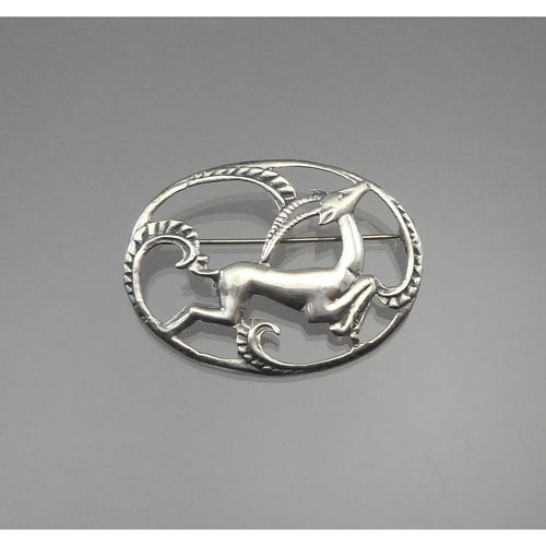 Art Deco Sterling Silver Gazelle Brooch Pin Antique or Vintage Figural Animal Scenic Jewelry