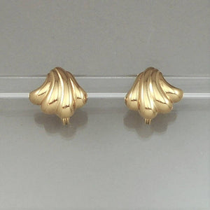 Vintage Monet Clip On Earrings Gold Tone Shell Wave Signed Designer Jewelry