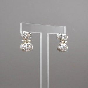 Vintage Crystal Hinged Dangle Earrings - Sterling Silver with Clear Oval Open Back Stones