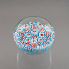 Load image into Gallery viewer, Vintage Art Glass Paperweight Millefiori Flower Canes Red White Turquoise