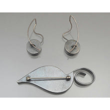 Load image into Gallery viewer, Vintage Kinzig Design Handmade Mosaic Leaf Brooch Pin and Earrings Set - Sterling Silver, Brass and Copper -  USA Artisan Hand Crafted