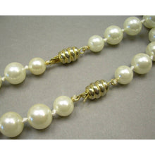 Load image into Gallery viewer, A Pair of Vintage Flapper Style Faux Pearl Strand Necklaces - 51&quot; and a 65&quot; Strings - 12mm Glass Beads - Gold Tone Clasps
