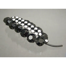 Load image into Gallery viewer, French Jet Art Deco Style Leaf Pin - Black &amp; White Rhinestone Japanned Brooch