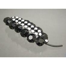Load image into Gallery viewer, Excellent Black and White Art Deco Style Leaf or Feather Brooch Pin - Opaque Glass Rhinestone Gems, Japanned Finish