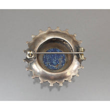 Load image into Gallery viewer, Antique Victorian Era Silver Coin Brooch - Enameled William IV 1836 Half Crown Replica - Sterling or Coin Silver * - Cobalt Blue, White and Green
