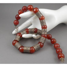 Load image into Gallery viewer, Vintage Handmade Syrian Middle East Necklace Red Quartz Carnelian Silver Beads