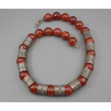 Load image into Gallery viewer, Vintage Handmade Syrian Middle East Necklace Red Quartz Carnelian Silver Beads