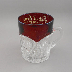 Antique 1899 Philadelphia PA Export Expo Souvenir Ruby Red Flash Glass Mug Cup