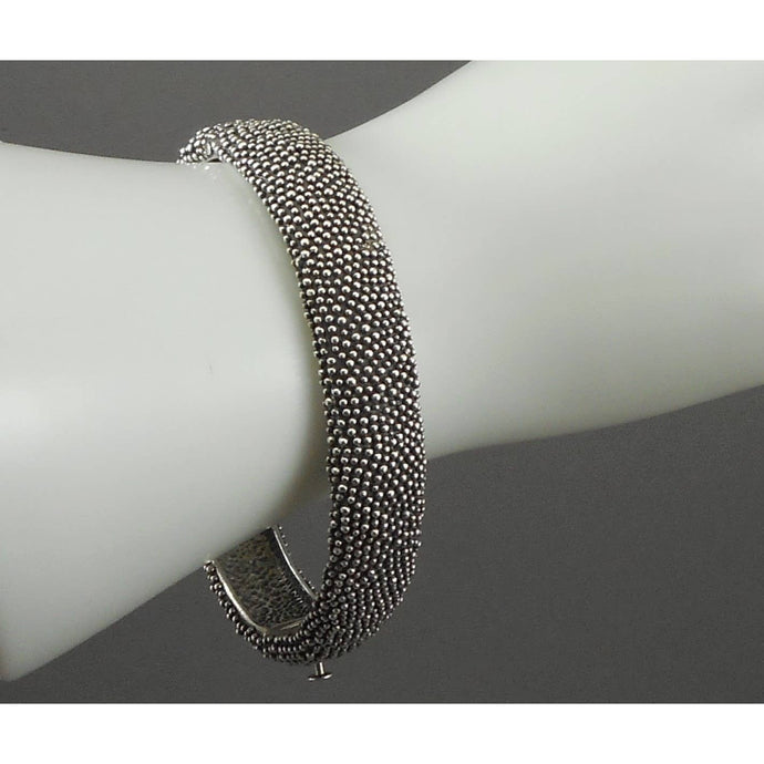 Vintage J. (Jessica) Hengen Signed American Artisan Crafted Bracelet - Granulated Sterling Silver Hinged Bangle - Hand Made in New York USA