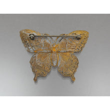 Load image into Gallery viewer, Vintage Victorian Revival Style Stamped Brass Butterfly Brooch - Gold Tone Insect Pin in Excellent Condition - Estate Costume Jewelry Collection, circa 1980
