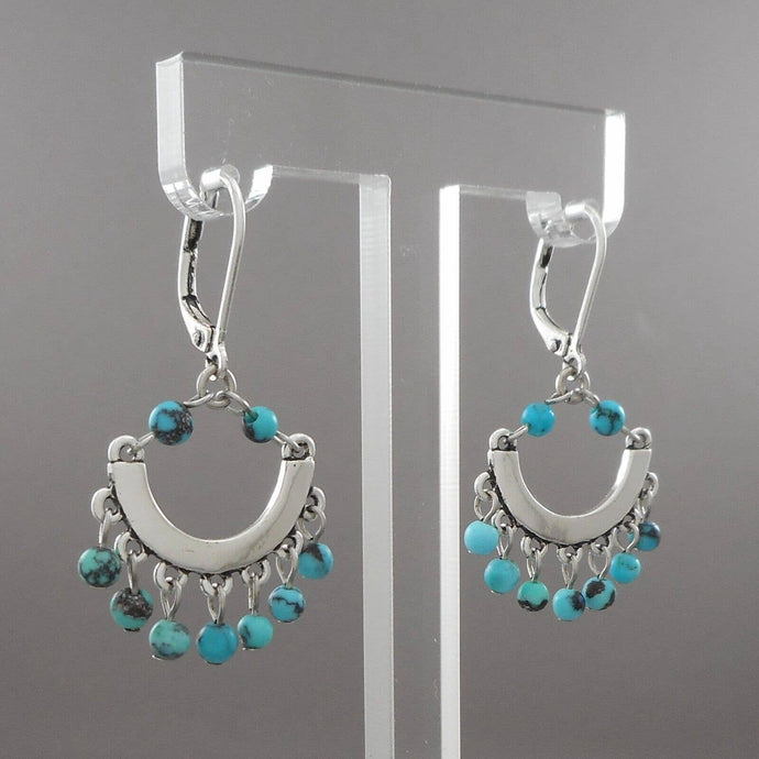 Vintage Ralph Lauren Dangle Earrings Southwestern Silver Tone Turquoise Beads
