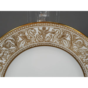 4 Wedgwood Bone China Bread and Butter Plates - Florentine Pattern W4219, Gold Gilding on White - Dragons Griffins - 6" - Old Green Urn Backstamp Mark