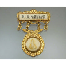 Load image into Gallery viewer, Antique Polish Gilded Catholic Religious Miraculous Medal Pin Panna Maria Mary Celluloid