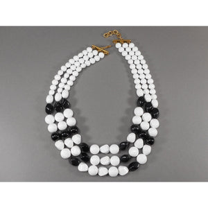 Vintage Monet Multi Strand Necklace - Black and White Plastic Beads