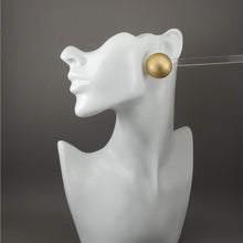 Load image into Gallery viewer, Large Vintage 1960s Crown Trifari Signed Clip Earrings Button Style Gold Tone