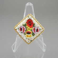 Load image into Gallery viewer, Vintage Italian Glass Micro Mosaic Brooch Pin Gold Tone White w Flowers Italy
