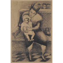 Load image into Gallery viewer, Judith Gutman Quat Original Print - Circa 1935 Signed Etching - Seated Woman and Child