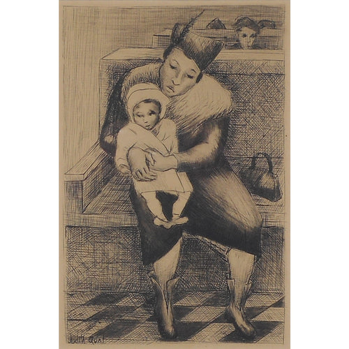 Judith Gutman Quat Original Print - Circa 1935 Signed Etching - Seated Woman and Child