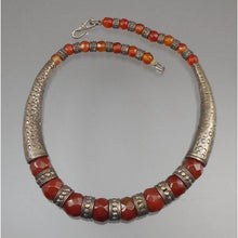 Load image into Gallery viewer, Vintage Handmade Syrian* Middle Eastern Necklace Red Quartz, possibly Carnelian Chalcedony Stone and Silver Metal Beads