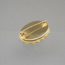 Load image into Gallery viewer, Vintage Italian Glass Micro Mosaic Brooch Pin Gold Tone Oval Flowers Italy Green