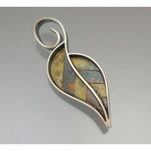Load image into Gallery viewer, Vintage Kinzig Design Handmade Mosaic Leaf Brooch Pin and Earrings Set - Sterling Silver, Brass and Copper -  USA Artisan Hand Crafted