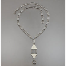 Load image into Gallery viewer, Antique Circa 1920 - 1930 Rock Crystal, Paste Rhinestone and Sterling Silver Necklace Art Deco Era Victorian Revival Style Chain and Pendant