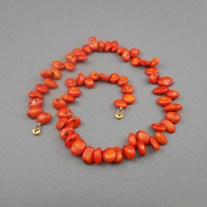 Old Vintage Bamboo Coral Necklace Hand Knotted Orange Flat Nugget Beads