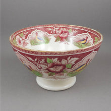 Load image into Gallery viewer, Antique or Vintage French Footed Cafe au Lait Bowl - Red and Polychrome Transferware Pottery Marked PV France - Quail Pattern