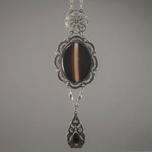 Load image into Gallery viewer, Artisan Assemblage Necklace of Vintage Jewelry Banded Agate Onyx Sterling Silver