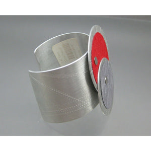Textured Aluminum Bracelet Tagged CAC Store Circo Tierras Silver Red Fabric Cuff