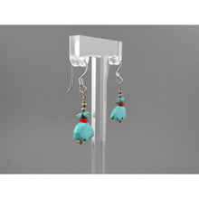 Load image into Gallery viewer, Vintage Hand Carved Turquoise Bear Fetish Dangle Earrings Southwestern USA Silver Tone Red Glass Beads