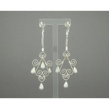 Load image into Gallery viewer, 4&quot; Vintage Carnegie Clip Chandelier Earrings Brushed Silver Tone Teardrop Beads