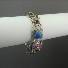 Load image into Gallery viewer, Vintage Angela Duffin Artisan Bracelet - Handmade, American Artist - Sterling Silver, Brass, Glass and Stones