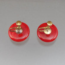 Load image into Gallery viewer, Vintage 1930s / 1940s Bakelite Earrings - Cherry Red Marble - Button Style with Screw Backs - Early Plastic Estate Costume Jewelry