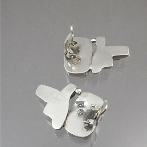 Vintage Handmade Modernist Design Clip On Earrings -  Signed YP - Sterling Silver with Natural Stones, Blue, Green, Purple