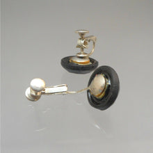 Load image into Gallery viewer, Vintage 1940s Black Glass Clip / Screw Back Earrings Faceted Button Cabochon