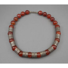 Load image into Gallery viewer, Vintage Handmade Syrian Middle East Necklace Red Quartz Carnelian Silver Beads