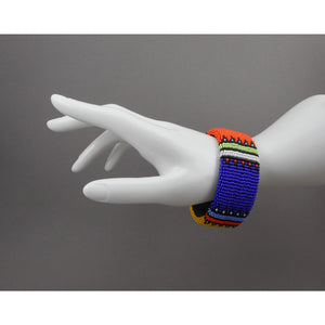 Vintage Zulu African Maasai Beaded Bracelet - Multicolor Glass Seed Bead Bangle - Handmade Ethnic, Tribal, Jewelry