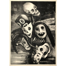 Load image into Gallery viewer, Benton Spruance Original Print - Memorial, 1949 - Lithograph, Signed, Limited Edition of 35 - Skulls and Masks, Death Theme
