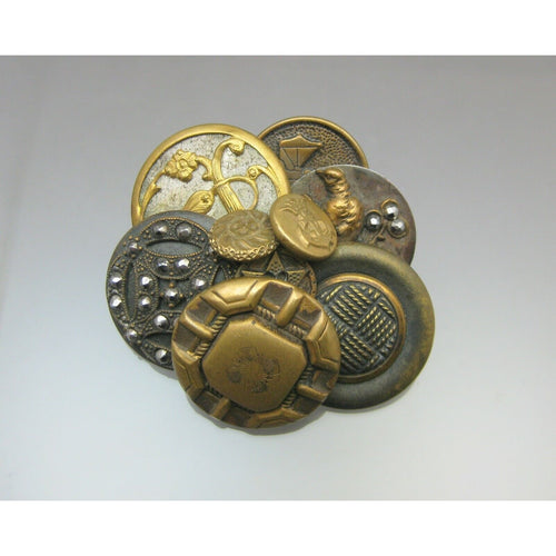 Vintage Brooch Hand Made Antique Victorian Buttons Brass Marcasite Bird Assemblage Art