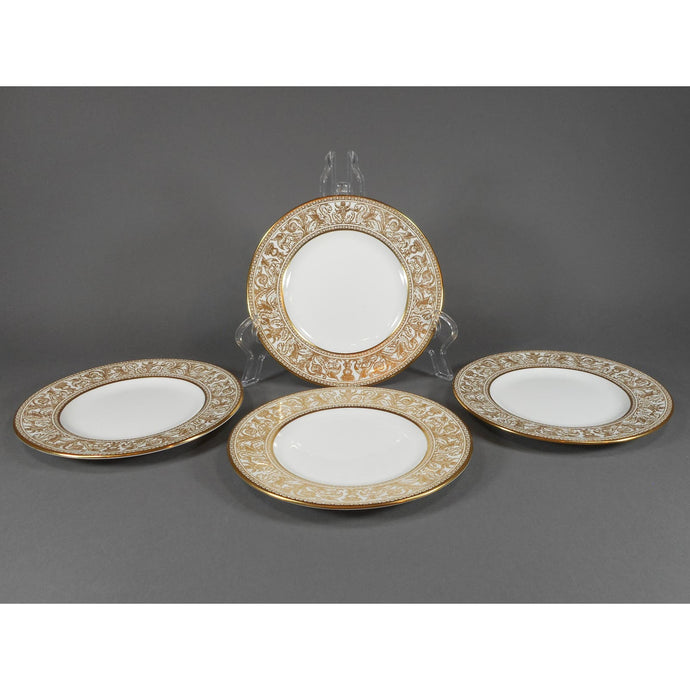 4 Wedgwood Bone China Bread and Butter Plates - Florentine Pattern W4219, Gold Gilding on White - Dragons Griffins - 6