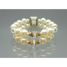 Load image into Gallery viewer, Vintage Faux Pearl AB Glass Bead Rhinestone Bracelet Aurora Borealis Rhinestones