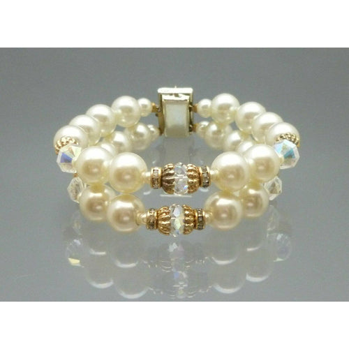 Vintage Faux Pearl AB Glass Bead Rhinestone Bracelet Aurora Borealis Rhinestones