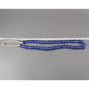 Handmade Matte Cobalt Blue "Sea" Glass Bead Necklace - Tumbled Texture Glass and White Cord - Opera Length, Large Scale, Bold Statement Piece