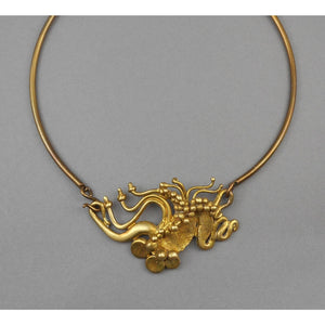 Vintage Richard Kaish Abstract Bronze Choker Necklace - Modernist / Brutalist Style - Signed Studio, Artisan Crafted OOAK Bib Collar Necklace - Handmade Bar Link Chain