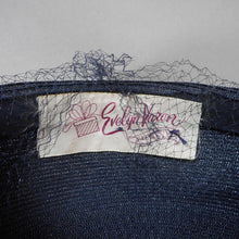 Load image into Gallery viewer, Vintage 1950s Evelyn Varon Exclusive Ladies Pillbox Hat - Navy Blue Straw with Net Veil and Flower Appliques - Easter Spring and Summer - Blue, Pink, Yellow, Green and Purple