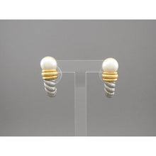 Load image into Gallery viewer, Excellent Vintage Monet Earrings - Faux Pearls, Silver and Gold Tone - Posts for Pierced Ears - Circa 1980 - Signed, Designer, Estate Collection Jewelry