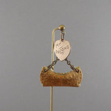 Load image into Gallery viewer, Antique Victorian Mt. Pocono Souvenir Stick Pin Brooch Canoe Gold * Heart Charm